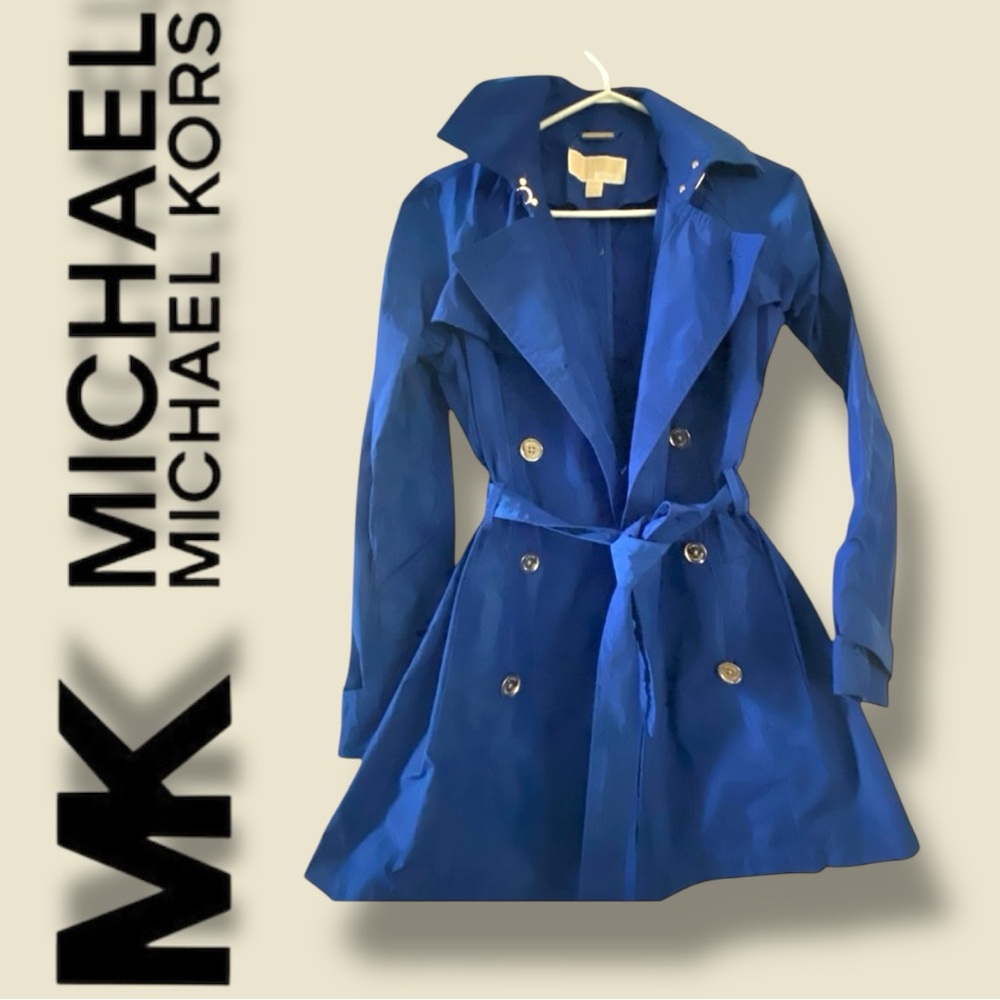 NWOT Michael Kors Blue Trench Coat with Belt and Water-Resistant Finish